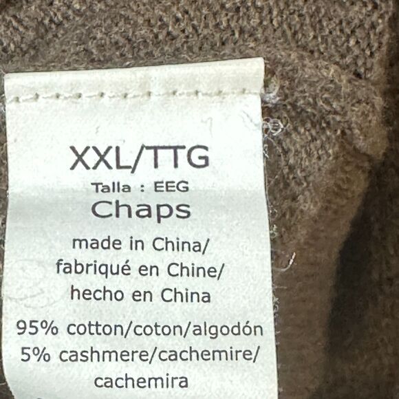 Chaps Sweater Mens XXL Brown V Neck Cashmere Cotton Smooth Long SL Logo Pullover - Picture 14 of 14